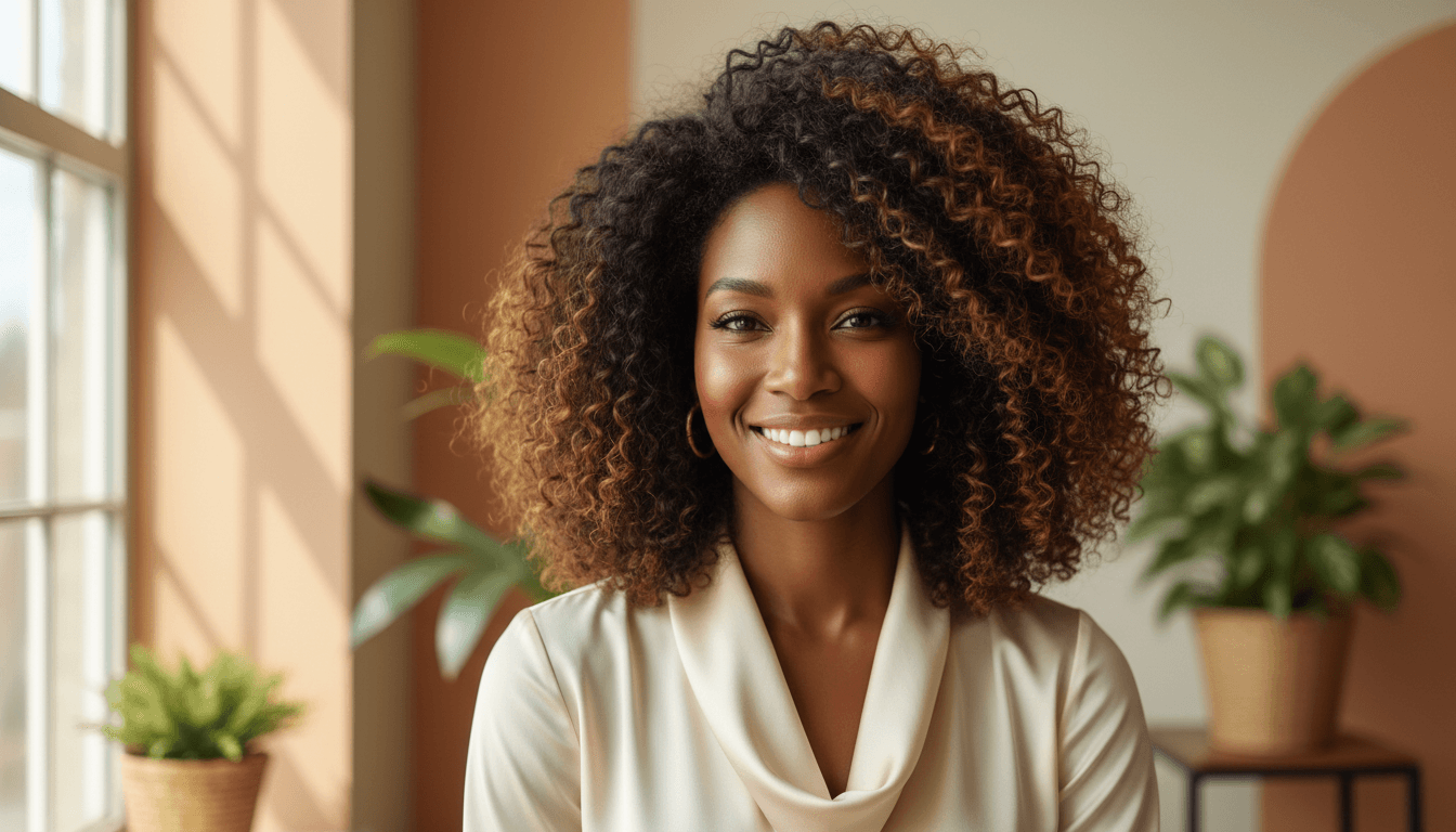 Strong, confident woman with beautiful healthy hair
