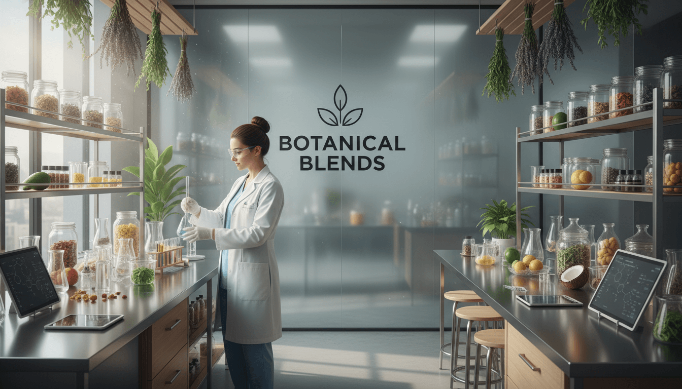 Island Roots founder crafting hair care formulas with high-quality herbs and butters in a professional laboratory setting