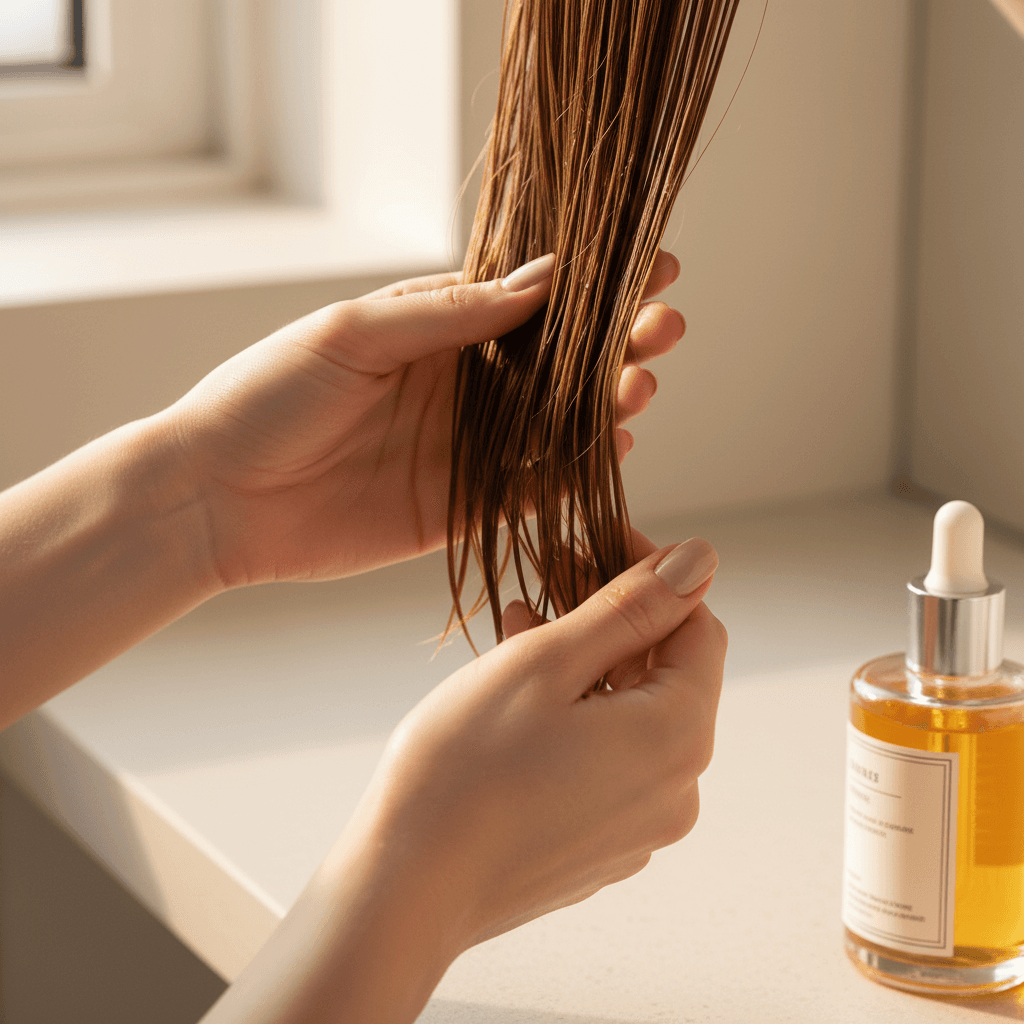 Island Roots hair oil bottle with visible natural ingredients